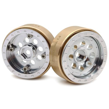 1.3" Beadlock Wheels Brass Weight 4-Pack Fits TRX4M SCX24 | 43g/rim adjustable offset silver wheel with 7mm hex hub, For 1/18 TRX4M High Trail & 1/24 micro RC crawlers Upgrades - color: Silver