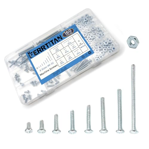 160 Pcs #6-32 Machine Screws Assortment Kit, Zinc-Plated Carbon Steel Phillips Pan Head Hex Nut Combination Set, 8 Sizes (#6-32, 1/4" to 2") with 80P Extra Hex Nut for Cabinet Electrical DIY - size: #6-32 - 80 Sets, 8 Sizes