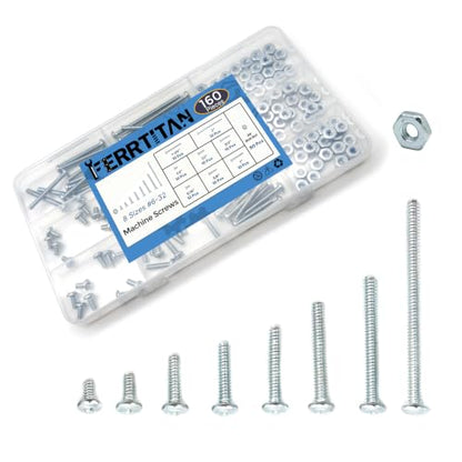 160 Pcs #6-32 Machine Screws Assortment Kit, Zinc-Plated Carbon Steel Phillips Pan Head Hex Nut Combination Set, 8 Sizes (#6-32, 1/4" to 2") with 80P Extra Hex Nut for Cabinet Electrical DIY - size: #6-32 - 80 Sets, 8 Sizes