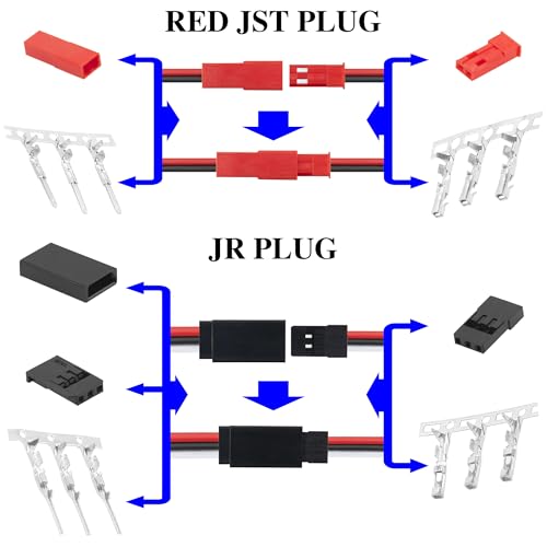 50 Sets Servo Plug Male Female Connector Crimp Pin Cable Kit Compatible with JST Futaba JR Style Plugs Hitec Spektrum for RC Car Drone Boat DIY