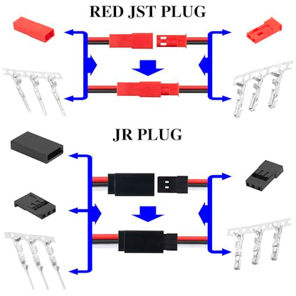 50 Sets Servo Plug Male Female Connector Crimp Pin Cable Kit Compatible with JST Futaba JR Style Plugs Hitec Spektrum for RC Car Drone Boat DIY