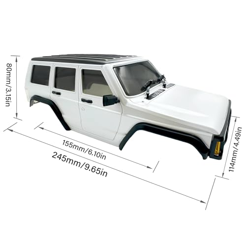 6.10in Wheelbase ABS Hardtop Cherokee Body for TRX4M Bronco Defender Chassis, 1/18 RC Crawler Body Shell with Front & Rear Bumpers (White) - color: White