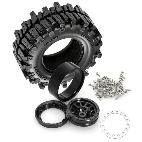 REDSPIDER RC 1.3inch Beadlock Wheels and Crawler Tires 64mm * 26mm Mud Slingers X Super Soft Sticky Tyres For RC 1/24 1/18 Scale Crawler TRX4M SCX24 FCX24 FCX18 (Black) - color: Black