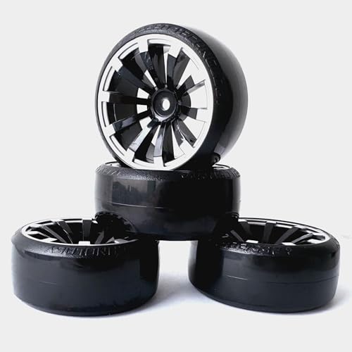 RC Plastic Wheel and Tire Set,WONFAST RC Drift Car 63mm Hard Tyres 12mm Hub Wheel for 1/10 On-Road Drifting Car Parts for HSP Tamiya HPI Kyosho TT02(Black Silver) - color: Black Silver