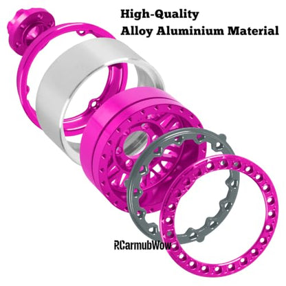 1.9 Inch Beadlock Aluminum Wheels and Tires, 4PCS RC Crawler Wheel Tire Set Compatible with 1/10 Scale SCX10 90046 AX103007 SCX10 II III TRX4 TRX6 Gen7 Gen8 D90 VS4-10 MST CFX,Pink - color: Pink(4pcs)