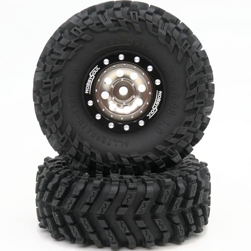 RC 1.0 Mud Tires Tyres 64 * 25mm & Aluminum 1.0 beadlock Wheels (+1mm & -3mm Offsets) Black Champagne Rims Hex 7mm for RC Micro Crawler FMS24 FCX24 1/18 TRX4M 1/24 SCX24 - color: Black & Champagne