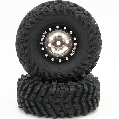 RC 1.0 Mud Tires Tyres 64 * 25mm & Aluminum 1.0 beadlock Wheels (+1mm & -3mm Offsets) Black Champagne Rims Hex 7mm for RC Micro Crawler FMS24 FCX24 1/18 TRX4M 1/24 SCX24 - color: Black & Champagne