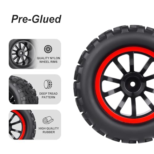 Hobbypark Pre-Glued 12mm Hex RC Truck Wheels and Tires Set for 1/10 Traxxas Stampede Hoss 4x4 VXL Redcat Blackout XTE Pro Volcano EPX Pro 2s 3s 4s Brushless Systems