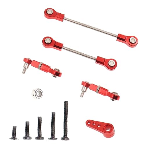 5PCS Metal Front Steering Link Rod Servo Link Linkages with 28T Servo Arm Compatible with WLtoys 1/28 284131 K969 k979 k989 k999 P929 RC Car Upgrades Parts(Red) - color: Red