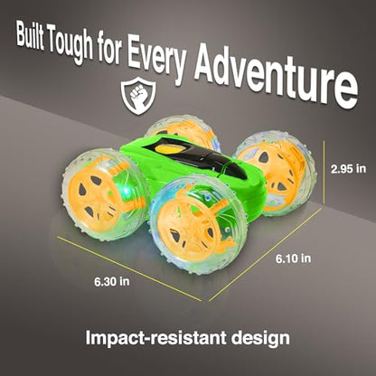 Contixo SC3A Toy Remote Control Car for Kids with Double-Sided 360° Rotating Stunt, 4WD Off-Road RC Cars with LED Lights, Birthday for Boys and Girls Ages 4 5 6 7 - Green - color: Green