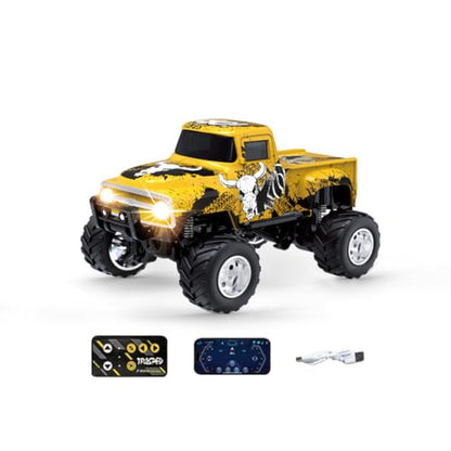 1:64 Scale MINI Monster Truck RC Car with Tow Hook, 2.4G Alloy Remote Control Vehicle with 3-Speed Gear,Multi-Player Off-Road Model HG4-231 - color: Yellow