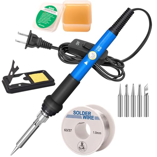LDK 60W Soldering Iron Kit, 110V Soldering Iron with 5 Solder Tips, Solder Wire, Adjustable Temperature Solder Welding Tools, Fast Heating, Electronic Repair, Permanent Jewelry Starter Kit - color: Blue