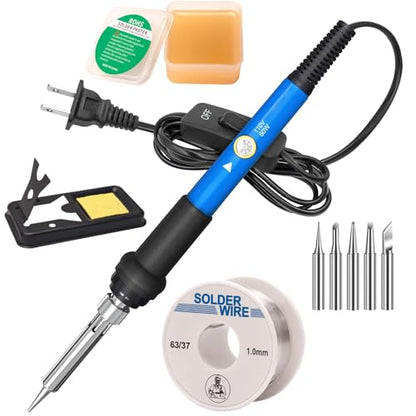 LDK 60W Soldering Iron Kit, 110V Soldering Iron with 5 Solder Tips, Solder Wire, Adjustable Temperature Solder Welding Tools, Fast Heating, Electronic Repair, Permanent Jewelry Starter Kit - color: Blue