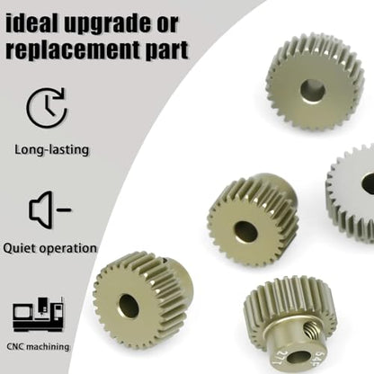 5Pcs 64P Aluminum Alloy Pinion Gear Set 3.175mm 26T 27T 28T 29T 30T Motor Pinion Gear W/ M4 Screw and Hex Key, Fit 3.175mm (1/8-Inch) Shaft, for Arrma HPI Kyosho Losi Axial Traxxas Tamiya 1/10 RC Car - size: 64P-3.175mm-26-30T