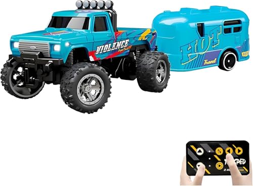 Atlodas Mini Rc Truck, Mini RC Monster Truck, 1:64 Scale Monster Truck Remote Control Car with Lights, 2.4Ghz Remote Control, Speed/Steering Adjustable (Blue-B) - color: Blue-b