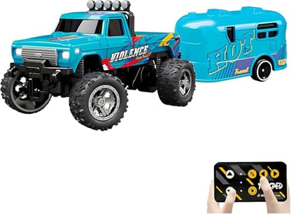 Atlodas Mini Rc Truck, Mini RC Monster Truck, 1:64 Scale Monster Truck Remote Control Car with Lights, 2.4Ghz Remote Control, Speed/Steering Adjustable (Blue-B) - color: Blue-b