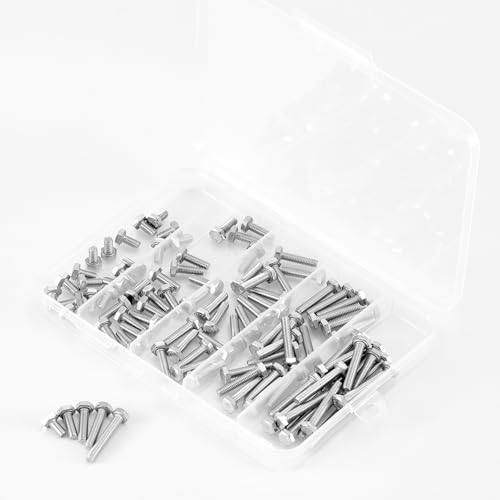 M4 x 8mm 12mm 16mm 20mm 25mm Heavy Duty Hexagon Bolts Hex Head Screws, 304 Stainless Steel, Metric Machine Fully Threaded, Bright Finish, Assortment Kit 100PCS - size: M4 x 8/12/16/20/25mm (100PCS)