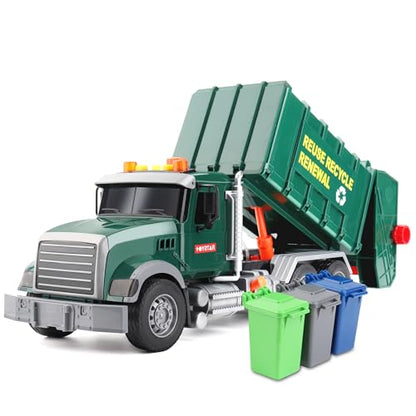 Dwi Dowellin Toddler Toys for 3 + Years Old Boys, 15" Large Garbage Truck Toy,Friction Powered Waste Management Garbage Truck with Lights and Sounds,3 Rear Loader Trash Cans,Kids Gift - style: garbage tuck