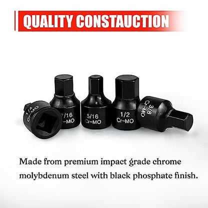 C&T 16 Piece 3/8-Inch Drive Low Profile Impact Hex Driver Set,SAE/Metric,1/4 Inch - 3/4 Inch, 6mm - 19mm, Cr-Mo Steel, Hex Bit Socket Set, Heavy Duty Storage Case