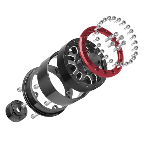 HobbyPark 1.9 Beadlock Wheels for TRX4 Axial SCX10 II III RR10 Wraith Redcat Gen 8 Gen 7 RC4WD 1/10 Scale RC Crawler Car (Red Ring) - color: Red Ring