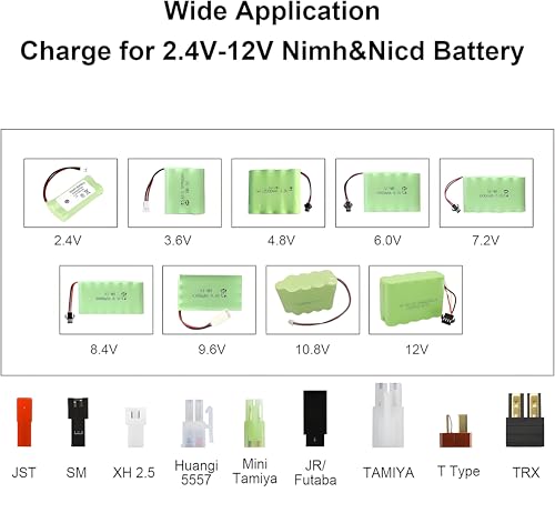 T-raxxas NiMH/NiCd RC Battery Charger for 4.8V 7.2V 8.4V 9.6V Battery Compatible 2.4V-12V NiMH/NiCD Pack
