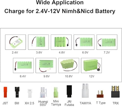 RC Battery Charger for T-raxxas Smart NiMH/NiCd Battery Charger for 4.8V 7.2V 8.4V 9.6V Battery Compatible 2.4V-12V NiMH/NiCD Pack - size: NiMH/NiCd Battery Charger