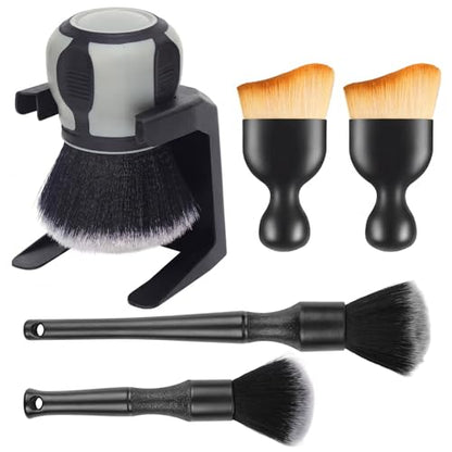 Supkiir 5 Pcs Car Detailing Brushes, Ultra Soft Bristles Dusting Brush with Storage Rack, Curveball XL Synthetic Brush Automotive Interior Dusting Brushes, Covers Large Area Inside or Outside Vehicles