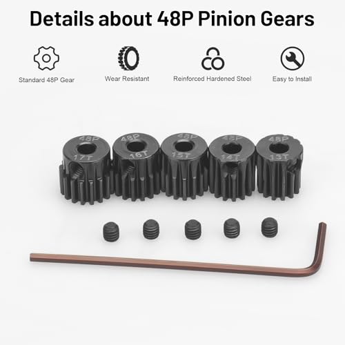 daitoku 5PCS 48P Pinion Gears 13T 14T 15T 16T 17T 3.175mm Shaft for Traxxas Arrma HSP HPI AXIAL Tamiya Losi 1/10 RC Car