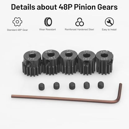 daitoku 5PCS 48P Pinion Gears 13T 14T 15T 16T 17T 3.175mm Shaft for Traxxas Arrma HSP HPI AXIAL Tamiya Losi 1/10 RC Car