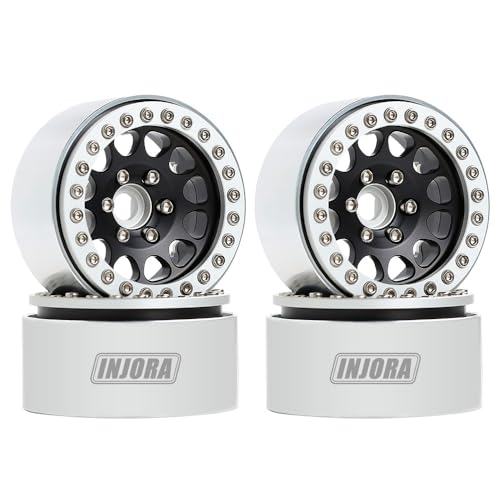 INJORA RC Rims 4pcs 1.9 Inch Beadlock RC Wheel Rim Set Wheel Hub for 1:10 RC Crawler Axial SCX10 SCX10 II 90046 SCX10 III AXI03007 TRX4 D90 SCX10 Pro (Silver&Black) - color: Silver&black
