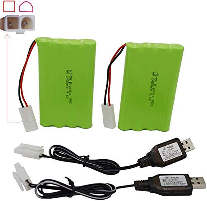 Blomiky 2 Pack 9.6V 2000mAH NiMH Rechargeable AA Battery Packs with Standard Tamiya Connectors Plug and USB Cable for RC Tank Car Truck and Vehicles 9.6V Tamiya 2