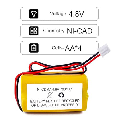 Fulpower 2-Pack 4.8V 700mAh Replacement Exit Sign Battery | Fits AA700mAh, BL93NC487, BL93NC484 & BAA48R. Ni-Cd rechargeable with long-life, ideal for emergency exit lights