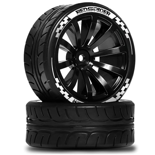STMU 2.56" RC On-Road Tires & Wheel Set Rubber Tires with Plastic Rims 12mm Hex Compatible with 1/10 Scale Touring Cars HSP Tamiya Kyosho Traxxas Sakura WLtoys (Black) - color: Black