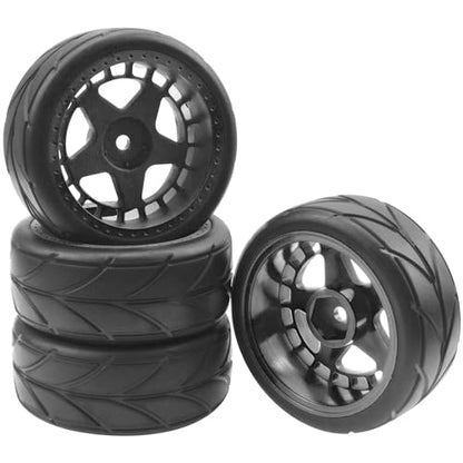 ShareGoo RC OD 2.55" Nylon 12mm Hex Wheels & Rubber Tires Set Compatible with Traxxas Tamiya Sakura HSP Redcat 1/10 RC On-Road Touring Drift Car (Black) - color: Black