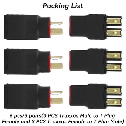 Deans T Plug Connector to Traxxas Battery Adapter Male Female - 6 PCS RC Battery Connector Adapter No Wires for RC Car Lipo NiMH Batteries Connectors Airplane Truck Boat Quadcopter
