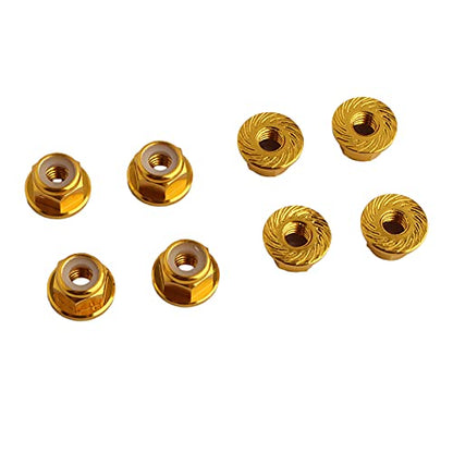 8PCS Flange M4 Lock Nuts Serrated Nylon Self-Tightening Aluminum M4 Wheel Hardware for Axial HPI TLR ECX Model RC Car Vehicles Upgraded Replacement Parts (Gold) - color: Gold