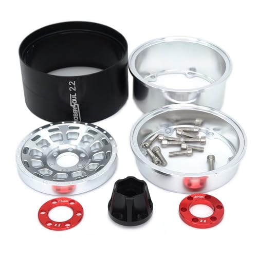 RC 2.2 Beadlock wheels and tires, 124mm Tall 2.2 Mud Slingers Tires & Adjustable Offset 2.2 Wheels Rims Silver For RC Mud Crawler Trail Gen8 Everest 10 Axial Capra Wraith, (4-Pack) - color: Silver