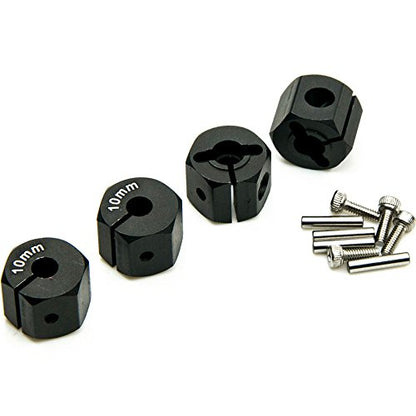 QUE-T Aluminum 10mm Thickness 12mm Wheel Hex Drive Adaptors with Pins & Screws for Most of 1/10 RC Crawler Car Black