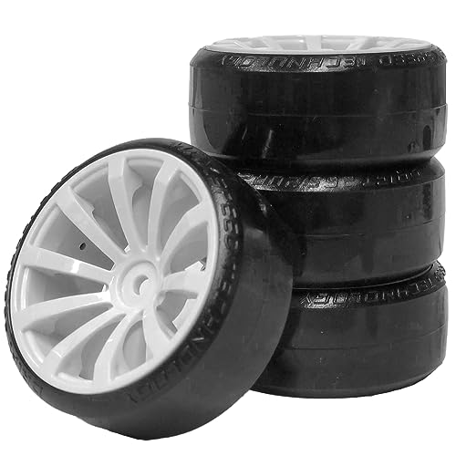 RC Plastic Wheel and Tire Set,WONFAST RC Drift Car 63mm Hard Tyres 12mm Hub Wheel for 1/10 On-Road Drifting Car Parts for HSP Tamiya HPI Kyosho TT02 (White) - color: White