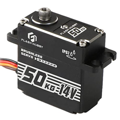 50kg 14V Waterproof IP67 Digital Brushless Servo Motor with 1/6，1/8, 1/10, 1/12 RC Crawler Car/Robot/Boat (180°)