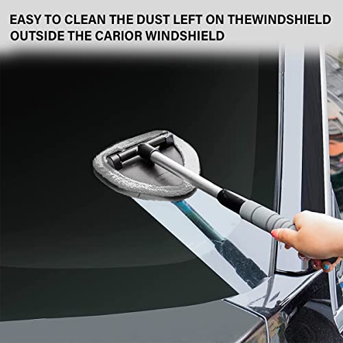 Moly Magnolia Windshield Cleaner Tool, 4 Pads, 19.29 Inch Reach, Gray | For sedans, SUVs, trucks, washable microfiber covers, 180° swivel head, aluminum shaft, PP grip, car interior accessories - color: Gray