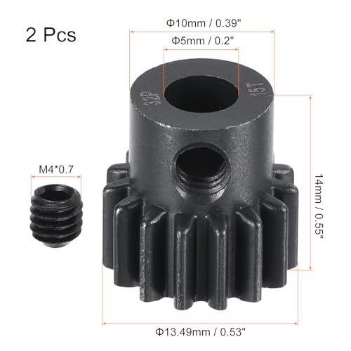 MECCANIXITY 2Pcs RC 32P Hardened Pinion Gear 5mm Shaft 15T Motor Gears Carbon Steel for RC Car Boat Drone - style: 15T