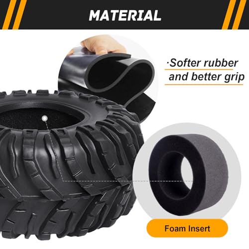 4pcs 2.2inch Crawler Tires Super Soft Rubber 128mm/5.04" Mud Tyres Foam Insert for 1/10 RC Crawler Car Axial Wraith Traxxas TRX4 Sport Redcat Everest 10