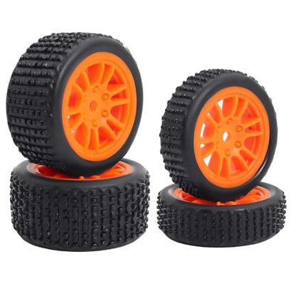 4PCS Pre-Mounted Pin Buggy RubberTires and Wheel Rims Set 7MM Hexagon for 1/24 Losi Micro-B RC Car Upgrades Parts (Orange) - color: Orange
