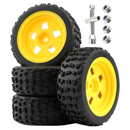 4-Pack RC 1/10 Scale On Road Rally Car Tires OD2.75 Rubber Wheel Rims 12mm Hex Compatible with Traxxas 4 Tec 2.0 Tamiya TT01 XV01 Kyosho WR8 Sakura WLtoys HPI Touring Racing Car (Yellow)