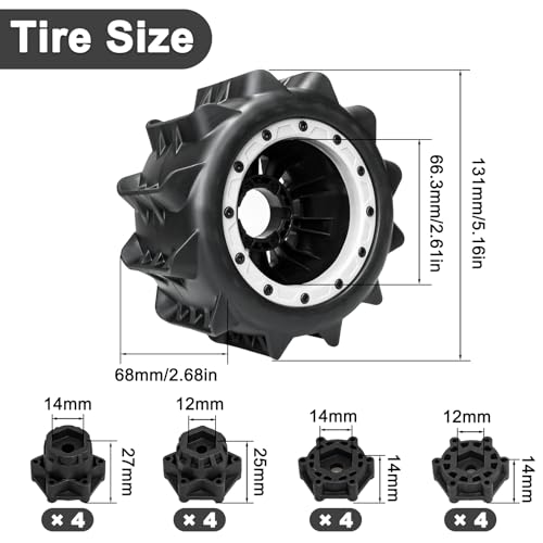 LRFHL 2.8 Beadlock Wheel Tires with 14mm/12mm Hex Adapter for 1/10 RC Car | 4PCS RC Tires Sand Terrain, 1/10 RC Monster Truck, for Traxxas Rustler Stampede Redcat Arrma Vorteks Big Rock Granite - color: White