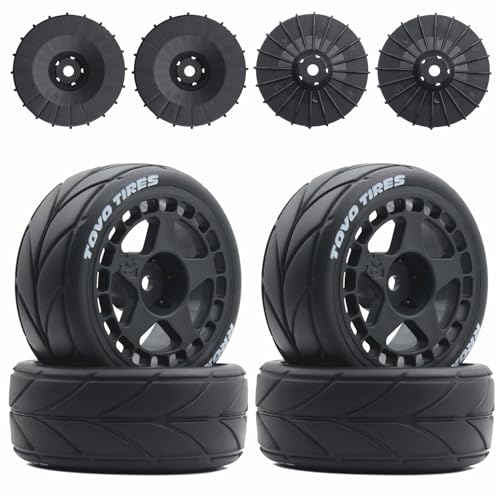 65mm 4PCS 1/10 RC On-Road tires and Hard Plastic wheels set Hex 12mm For WRC Drift Car Conversion 1/10 RC On-Road Car Traxxas Tamiya FW06 TT02 HPI HSP 94122 Kyosho W37 (Black) - color: Black