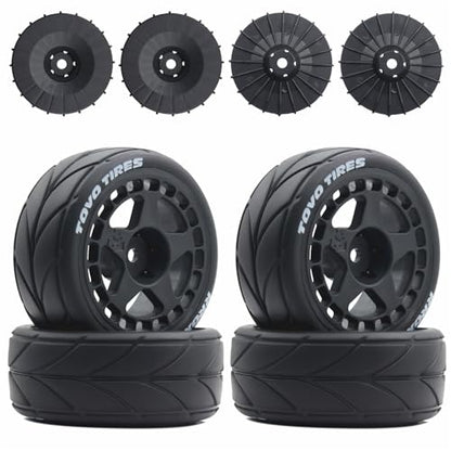 65mm 4PCS 1/10 RC On-Road tires and Hard Plastic wheels set Hex 12mm For WRC Drift Car Conversion 1/10 RC On-Road Car Traxxas Tamiya FW06 TT02 HPI HSP 94122 Kyosho W37 (Black) - color: Black