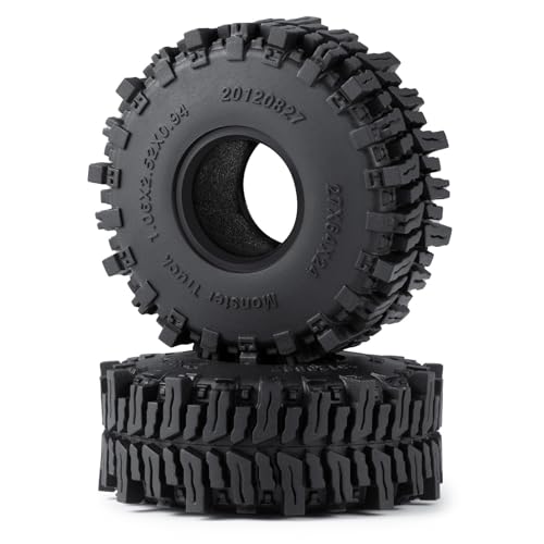 4Pcs 1.1" RC Rubber Crawler Mud Terrain Tires Super Grip Soft Tyre OD 64mm RC Mud Tyres Tires with Foam Inserts Compatible with 1/18 Traxxa TRX4M Redcat Ascent-18 RC Car Upgrades (Black B) - color: Black B