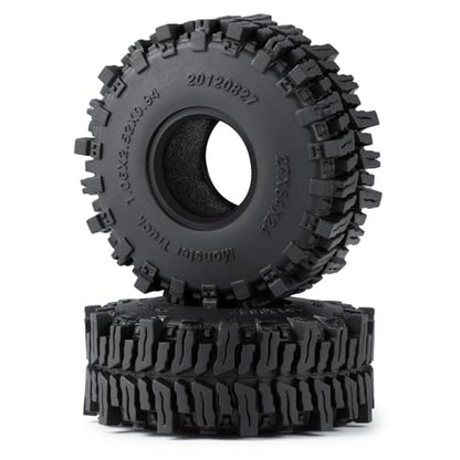 4Pcs 1.1" RC Rubber Crawler Mud Terrain Tires Super Grip Soft Tyre OD 64mm RC Mud Tyres Tires with Foam Inserts Compatible with 1/18 Traxxa TRX4M Redcat Ascent-18 RC Car Upgrades (Black B) - color: Black B